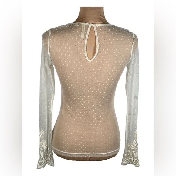 Guess Sheer Embroidered Top - Cream‎ and White - Picture 2 of 6